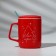 Ceramic mug with a spoon and a “Happy New Year” lid, 400 ml, red color