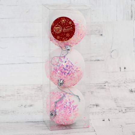 Set of balls plastic D-8 cm, 3 pcs "novel shine" white-pink-1
