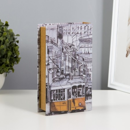 Safe-book wood, leatherette "Yellow tram" 21x13x5 cm-4
