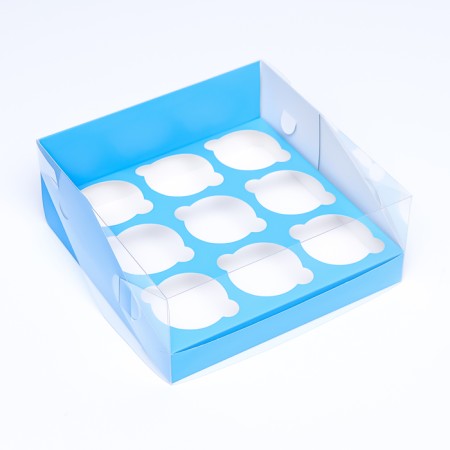 Confectionery folding box for 9 cupcakes 23.5 x 23.5 x 10, blue-1