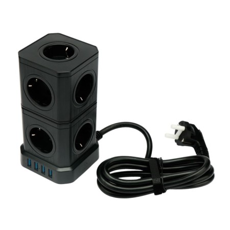 Network filter Cablexpert Twr-9-U4-B-2, 9R, 16A, 4xUSB, 3.1A, 2M, Ur. Protection 4+, black-2