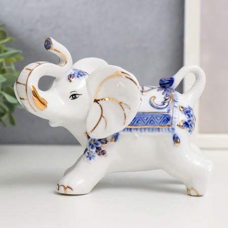 Souvenir Ceramics "Elephants with blue painting" Set 7 pcs H = 11 cm 31.5x23.5 cm-1