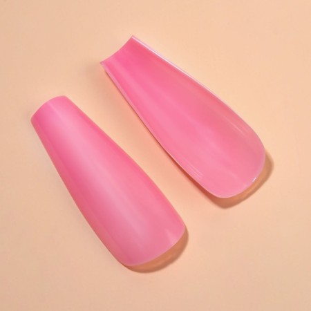 Patch nails, 24 pcs, ballerina shape, pale pink color-3