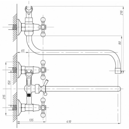 FAUZT FZS-428-54 bathtub mixer, two-wound, excess length 360 mm, watering can, chrome-2