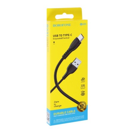 Cable Borofone BX51, Type -C - USB, 3 A, 1 m, PVC braid, black-3