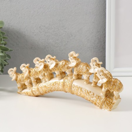 Polystone souvenir "Seven elephants on the tusk" Carved 10x24x3.5 cm-1