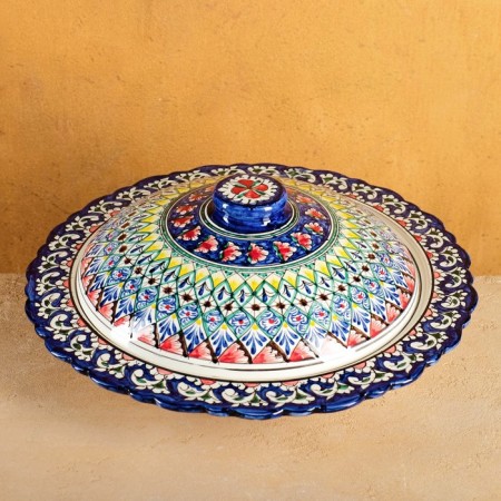 The pancake of Rishtan ceramics "Flowers", 37 cm, blue