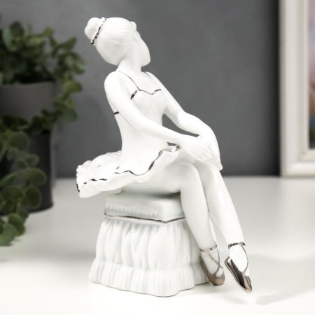 Souvenir Ceramics "Ballerina on the ottoman" White with silver 18x10x15.5 cm-2