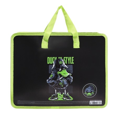 Folder with A4 handles, 335 x 260 x 100 mm, plastic, pens-textiles, Devente Cool Duck Black/Green-2