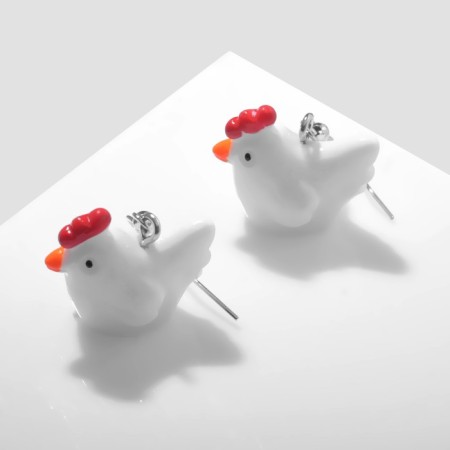 Earrings "Chicken", colored in silver-1