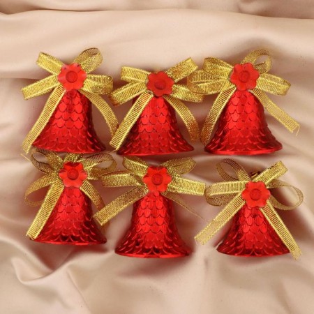 Christmas tree decoration "Bells - cones" (set 6 pcs) 4.5x4.5 cm, red -golden