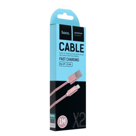 Hoco X2, USB cable - Lightning, 2.4a, 1 m, nylon, pink gold-4
