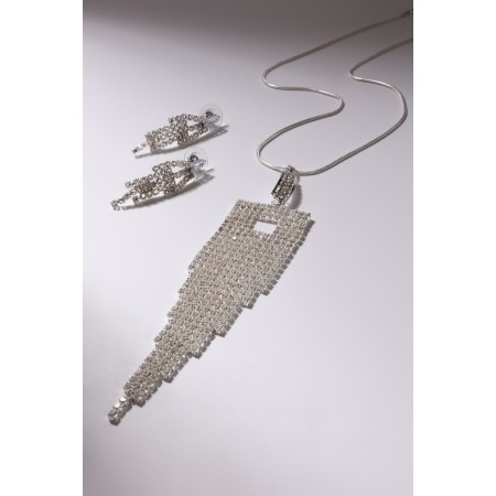 Set 2 objects: earrings, pendant "waterfall" square, white color in silver-4