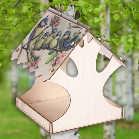 Bird feeder "Bird and chicks", with print, 24 × 24 × 27 cm