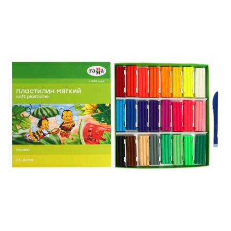 Soft plasticine (wax), 24 colors, 360 g, gamma "bee", with a stack