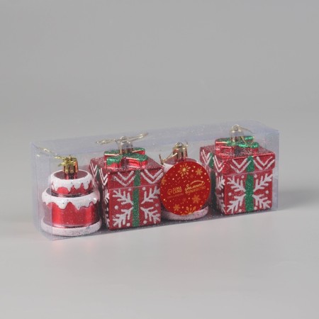 A set of jewelry plastic 4 pcs "carnival" (2 cakes, 2 gifts) 7x5 cm, red-1