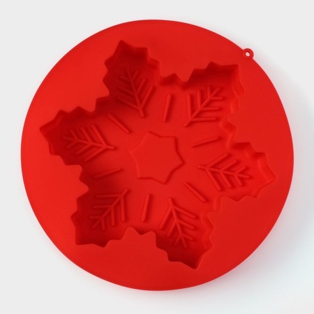 Silicone form for baking the shade "Snowflake", 23 × 3.5 cm, red color-3