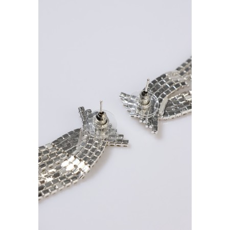 Hanging earrings with rhinestones "Waterfall" bow, white color in silver, 10 cm-5