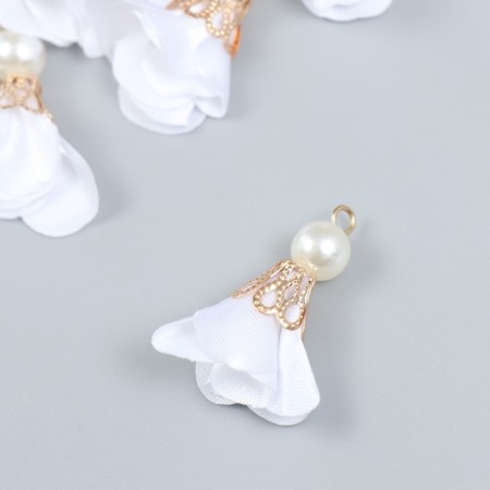 Decor for creativity Textile "Flower with a pearl. Snow White" set 10 pcs 2.5 cm