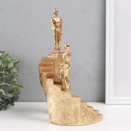 Polystone souvenir "Two on the stairs" gold 13.5x10.5x25.5 cm-1