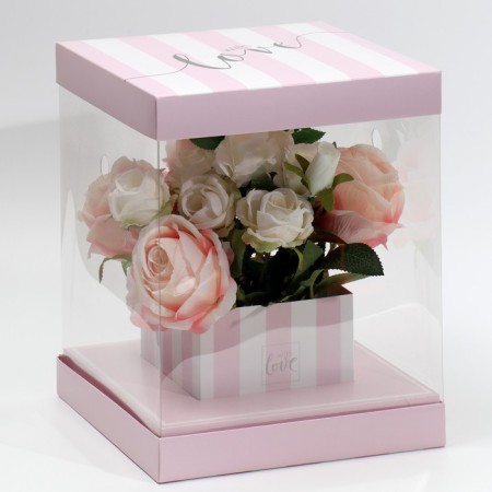 Gift box for flowers with a vase and PVC windows folding, packaging, with love 23 x 30 x 23 cm-1