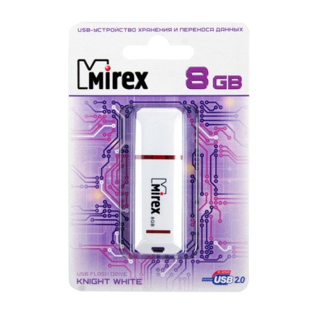 Flashka Mirex Knight White, 8 GB, USB2.0, Thu up to 25 MB/s, PLO up to 15 MB/s, white-1