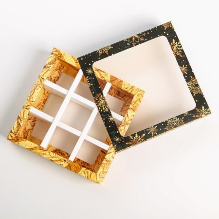 Box for 9 sweets with cells "Snowflake" 14.5 x 14.5 x 3.5 cm, New Year-4
