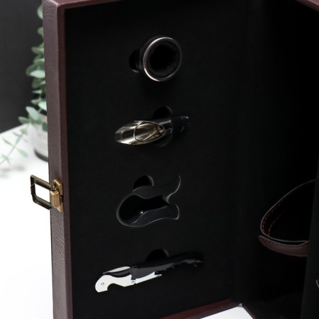 Casket Wood, leatherette for 2 bottles "Twisted cage" 4 items 34.5x19.5x12 cm-10