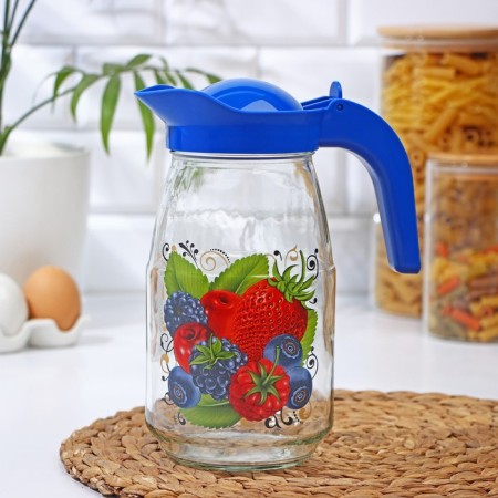A jug with a lid "Berry Fresh", glass, 1.5 l, with a lid