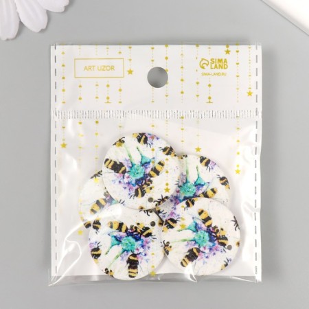 Decor for creativity wood "Circle. Bees on flowers" D = 3 cm-2