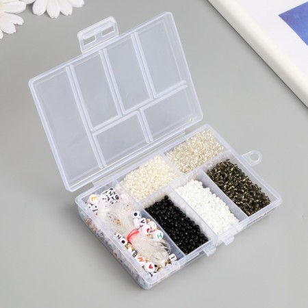 Glass 8/0 in the box "Black and white" beads + thread 0.8 mm 5 m 12x8.4x2.2 cm