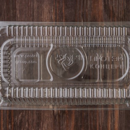The plastic disposable container with an insoluble lid pr-K-025 "A", 400 ml, rectangular, 21.7 × 11.5 × 8.3 cm, internal 19.3 × 8.7 × 7.9 cm, 280 pcs UP-2