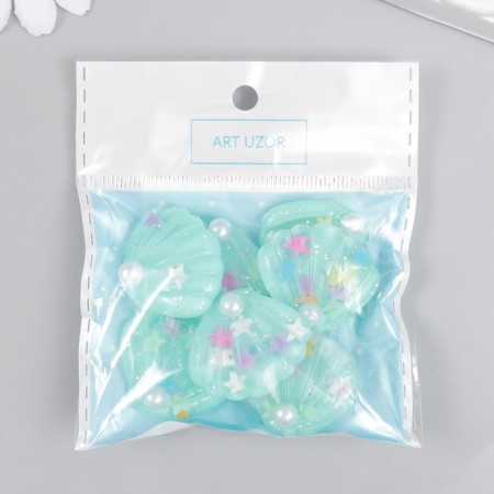 Decor for creativity plastic "A shell with stars" turquoise 2.9x2.5 cm-3