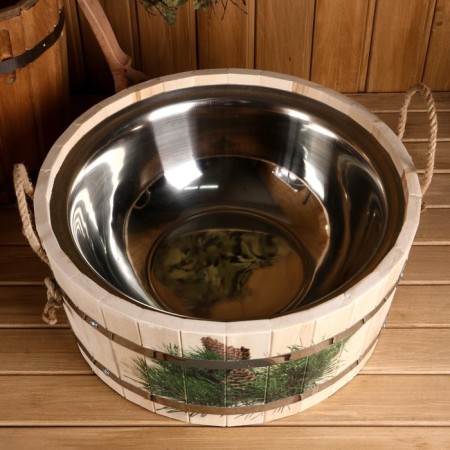 A gang made of linden, 12.5 l, stainless insert, stainless rim, "spruce branch"-1