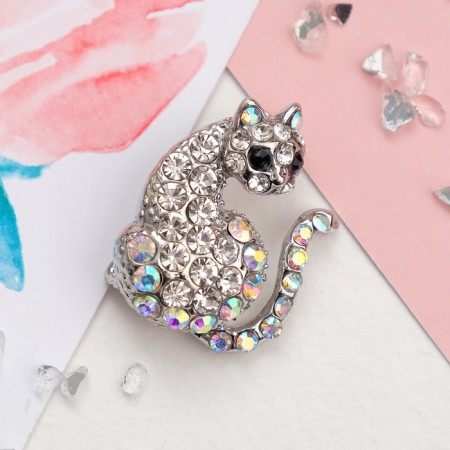Brooch "Wild Cat", Rainbow color in silver