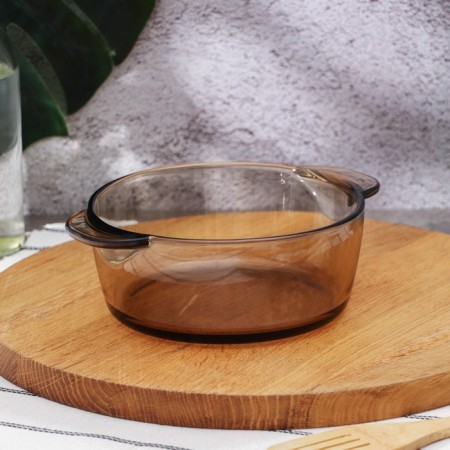 Glass loan with a “haze” lid, 1 l, brown color-2