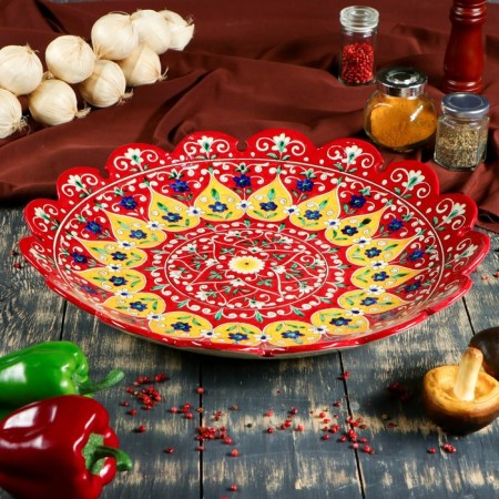 Largan Rishtan ceramics "Flowers", 42 cm, red, corrugated
