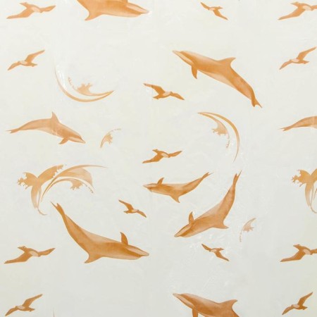 The bathroom curtain "Dolphins", 180 × 180 cm, beige color-1