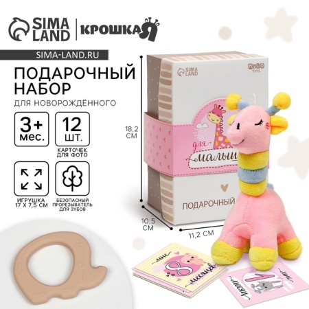 Gift set: soft toy+teether+cards for the photo "giraffe"