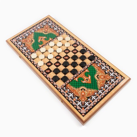Wooden backgammon large, board game "Green Pattern", 60 x 60 cm, with checkers-5