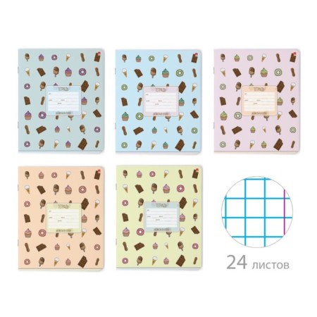 Notebook 24 sheets in a cage "Sweets", cover covered paper, mix