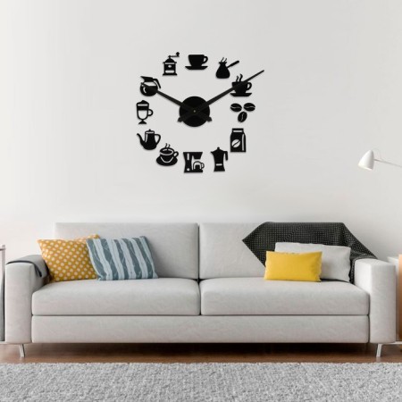 Watching interior clocks for the kitchen, 3D "Coffee time", sticker, large, D-120 cm-1