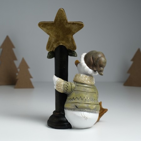 Souvenir Polystone Light "Goose in a sweater at a lamppost with a star" 12.5x9x20.3 cm-4