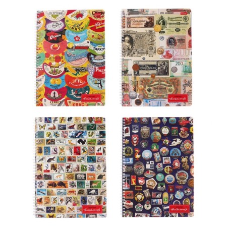 Notebook A4, 96 sheets in a cage on the crest nostalgia, covered cardboard, matte lamination, embossing, block 65g/m2, 4V mix