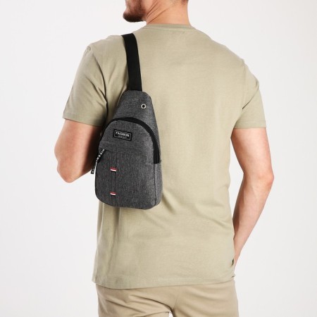 Male sling bag from textiles, headphone opening, gray color-6
