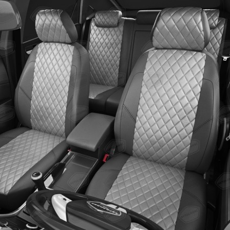 Auto-Chekhls for Peugeot Expert Tepee 2 since 2007-2016, 3 places, van, perforation, eco-leather, light gray color, dark gray-1