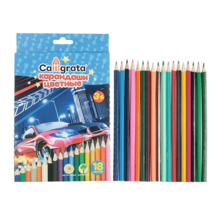 Pencils 18 colors "machine", wooden, hexagonal