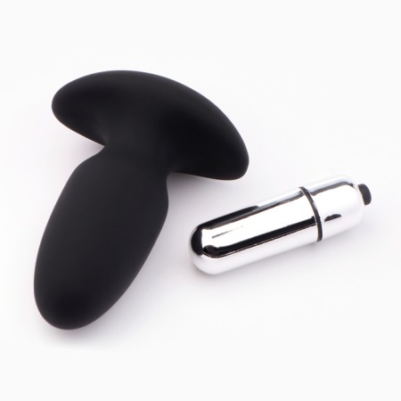 Anal vibrovalla Oka-Chopka, with vibropuli, 7.5 x 3.5 cm, software, silicone, black-3