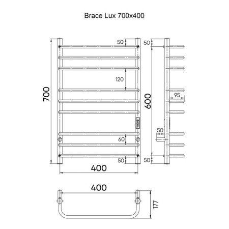 Electric towel Indigo Brace Lux, 700x400 mm, timer, hidden installation, chrome-5