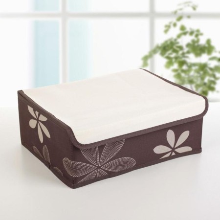 A set of organizers for storing linen with a leaf lid, 3 pcs, 32 × 24 × 12 cm, brown color-5